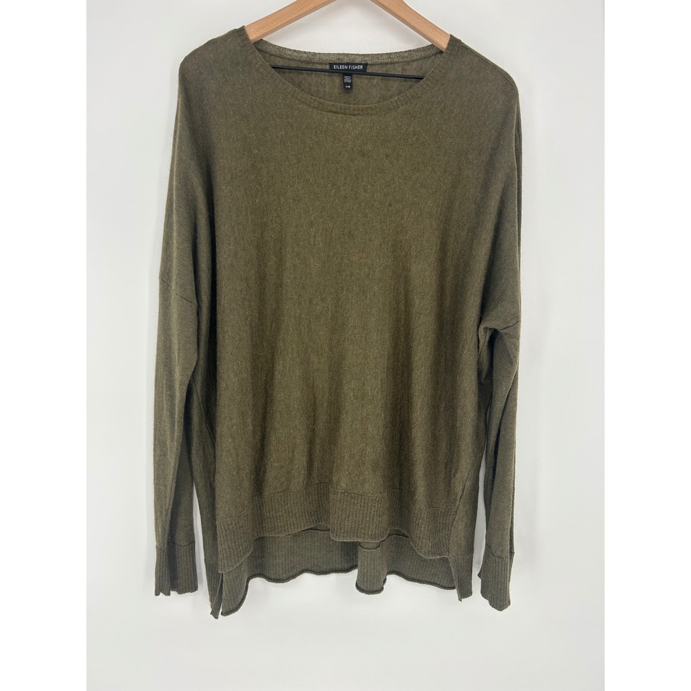 Eileen Fisher Green Merino Wool Alpaca Blend Sweater Women's Large- Lightweight